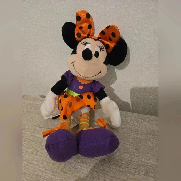 Minnie Mouse Plush 10 inch Disney Halloween Bow Orange Polka Dot Stuffed Toy - Picture 2 of 5
